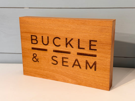 Wooden Sign - Buckle and Seam Logo